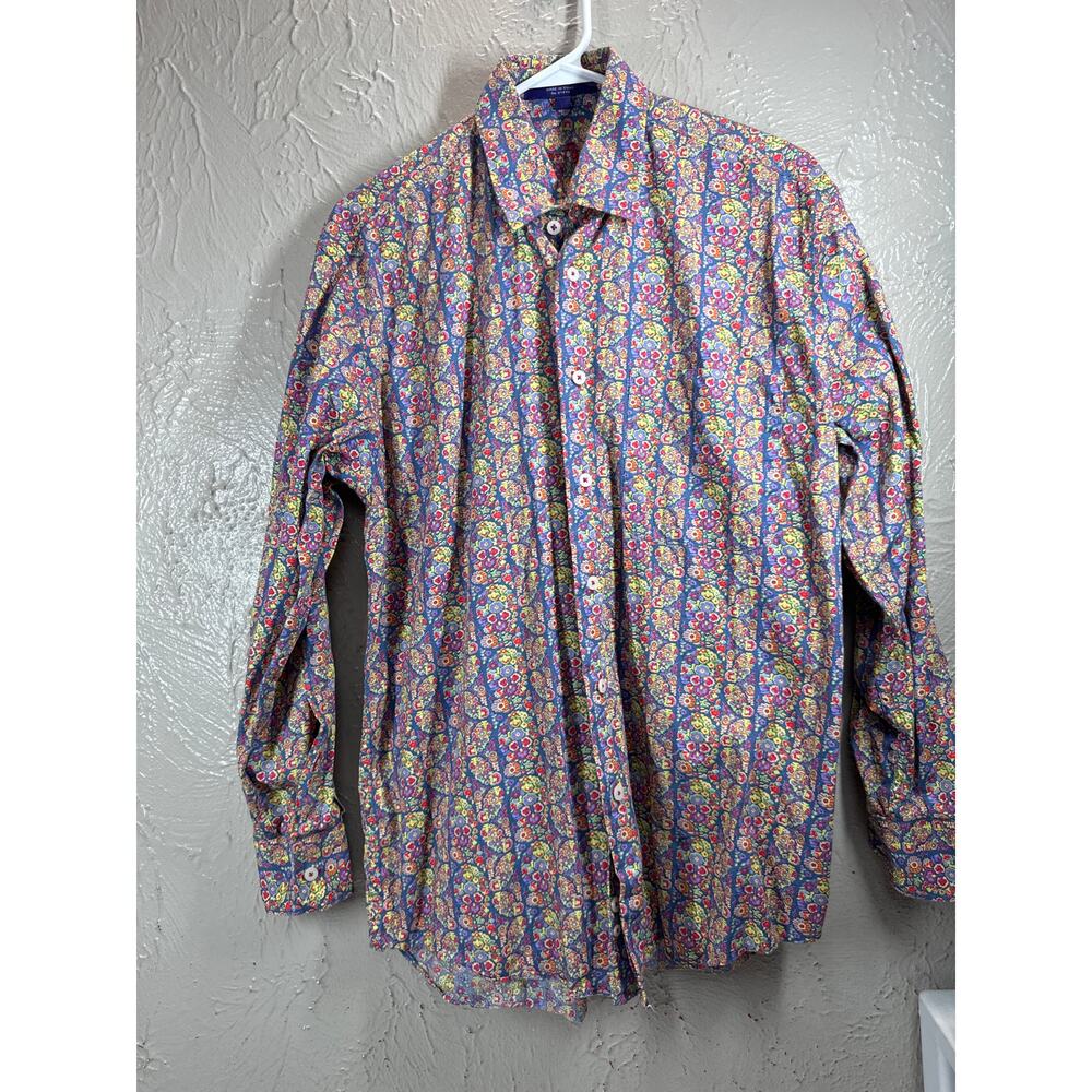 Alan Flusser Mens Floral Button Down Shirt Long Sleeve Multicolor Size‎ Medium